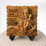 Load image into Gallery viewer, Olivewood “God bless our home” with Jesus and Mary Plaque
